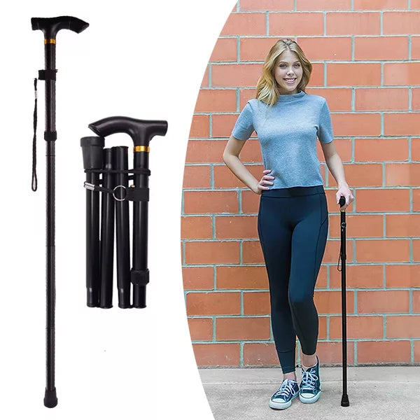 Telescopic Walking Stick with Rubber Grip and Wrist Strap, Four Section Foldable Design