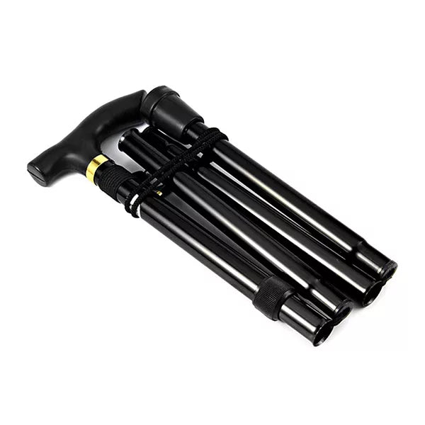 Telescopic Walking Stick with Rubber Grip and Wrist Strap, Four Section Foldable Design