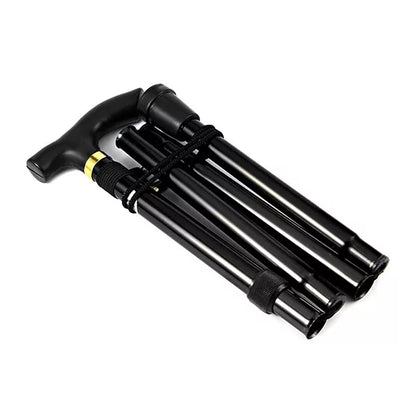 Telescopic Walking Stick with Rubber Grip and Wrist Strap, Four Section Foldable Design