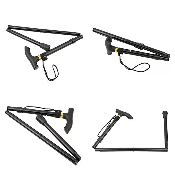 Telescopic Walking Stick with Rubber Grip and Wrist Strap, Four Section Foldable Design