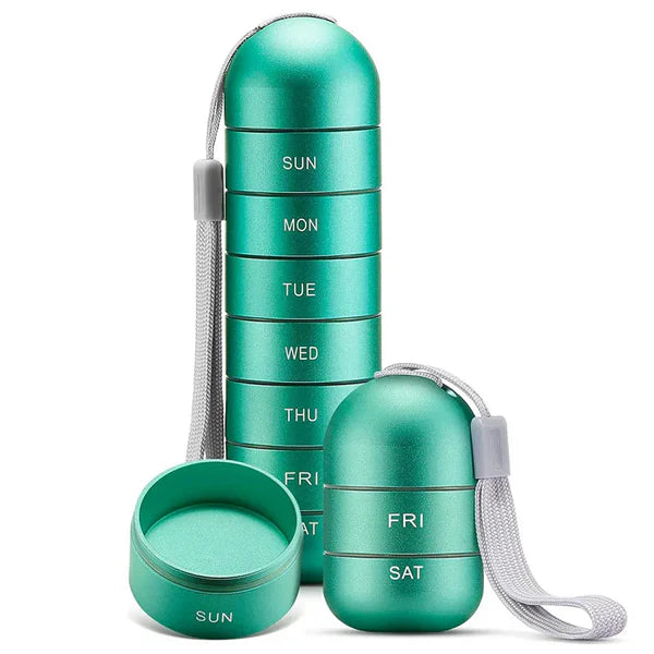 Aluminum Weekly Pill Organizer with Silicone Seals and Stackable Compartments