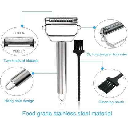 Dual Blade Vegetable Peeler with Julienne Slicer and Stainless Steel Construction