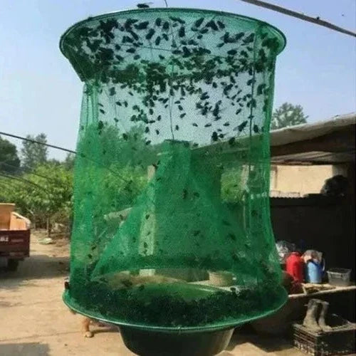 Reusable Fly Trap for Barns and Livestock with Wire Funnel Entry and Natural Bait System