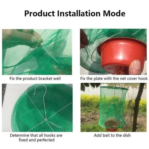 Reusable Fly Trap for Barns and Livestock with Wire Funnel Entry and Natural Bait System