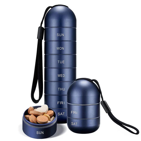 Aluminum Weekly Pill Organizer with Silicone Seals and Stackable Compartments