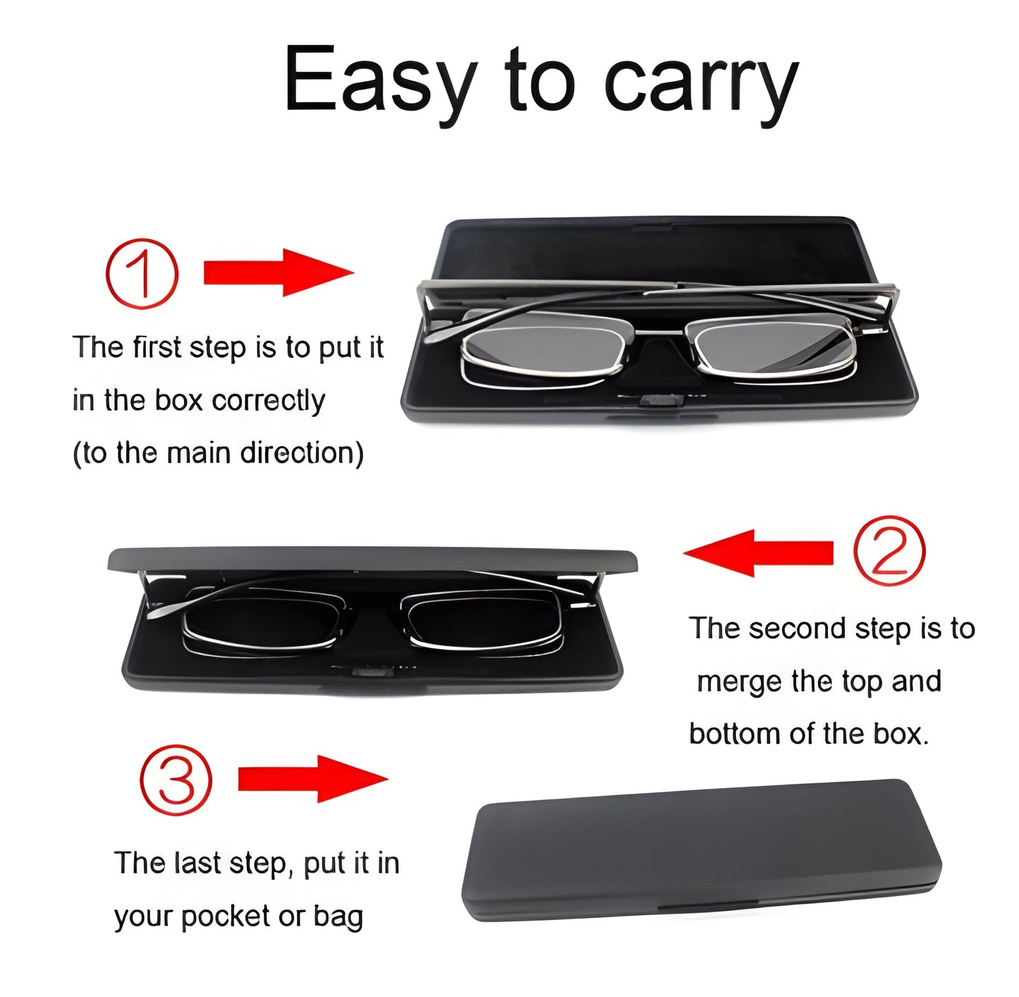 Foldable Reading Glasses with Stainless Steel Frame and Spring Hinge, Slim Case
