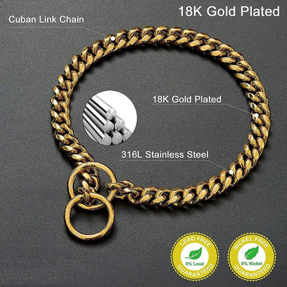 Solid Steel Chain Collar with High Polished Finish and Fixed Length Sizing for Dogs
