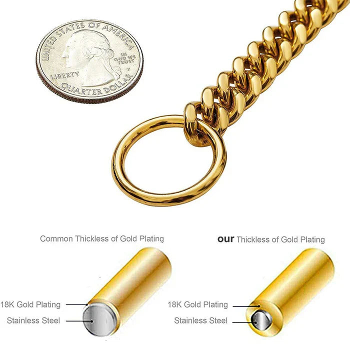Solid Steel Chain Collar with High Polished Finish and Fixed Length Sizing for Dogs