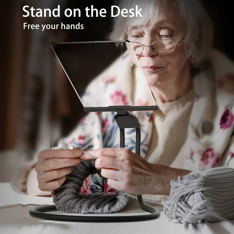 Neck-Worn Magnifying Glass with Flexible Positioning and Wide Optical Lens