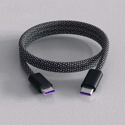 Self Coiling Magnetic Charging Cable with Braided Fabric and Dual Port Tips