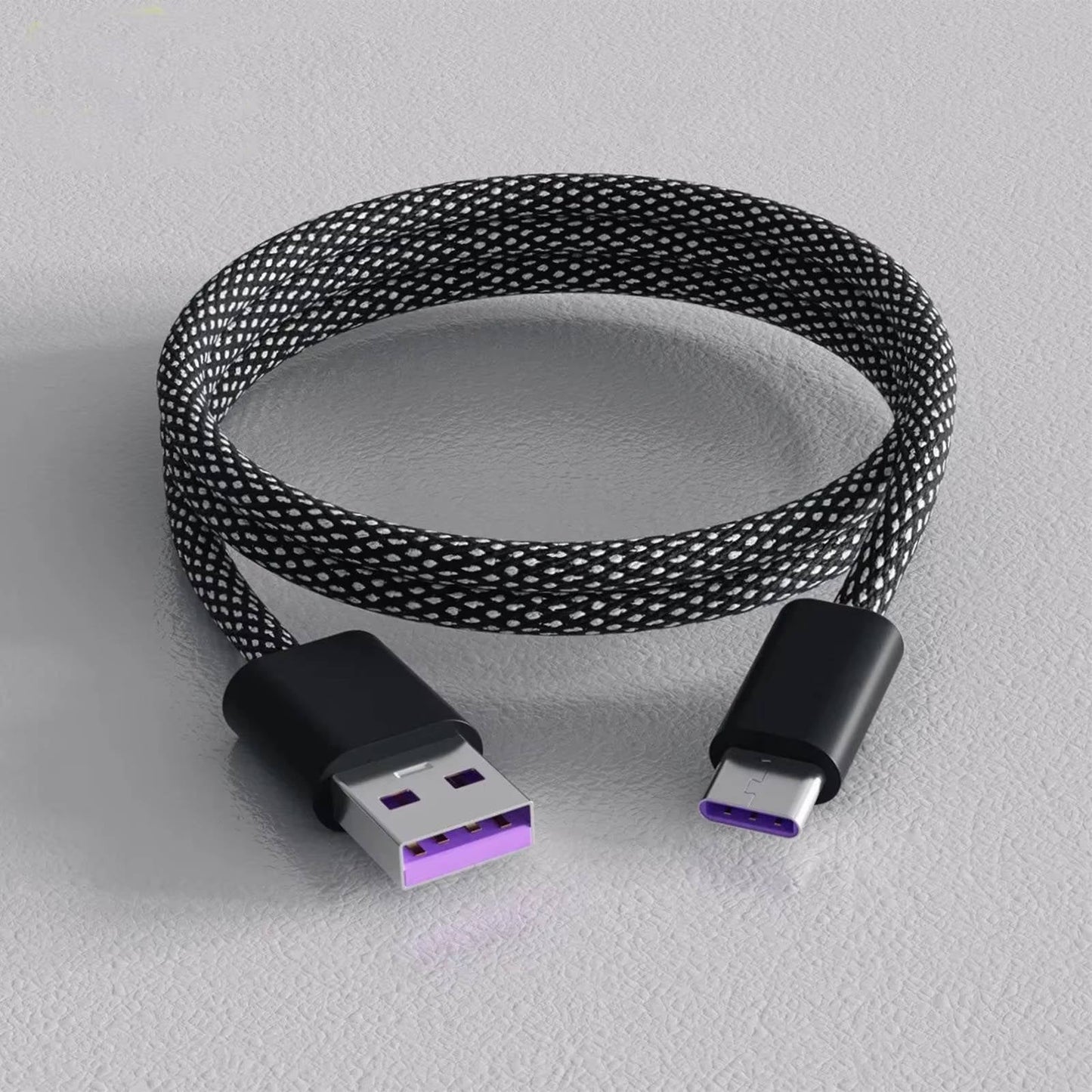 Self Coiling Magnetic Charging Cable with Braided Fabric and Dual Port Tips