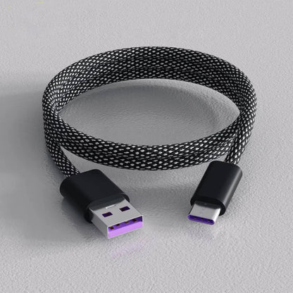 Self Coiling Magnetic Charging Cable with Braided Fabric and Dual Port Tips