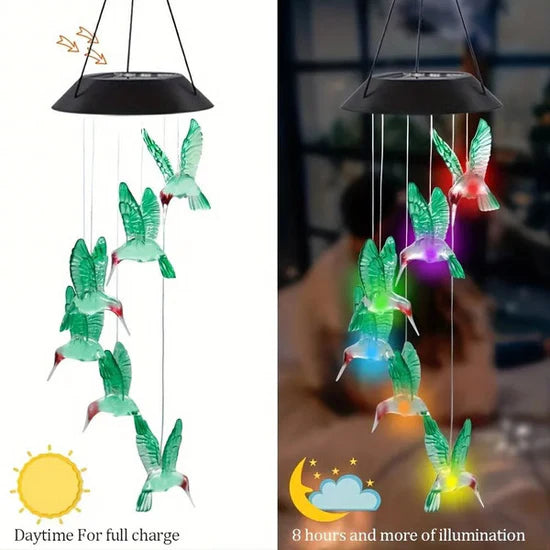 Solar Wind Chimes Outdoor Waterproof, LED Color Changing Butterfly, Dragonfly, Hummingbird Lights, Perfect for Garden