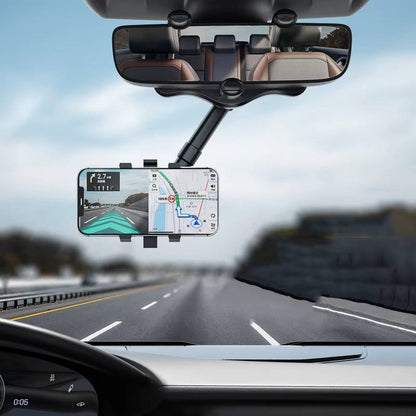Rearview Mirror Phone Holder with 360 Rotation and Foldable Four-Claw Grip