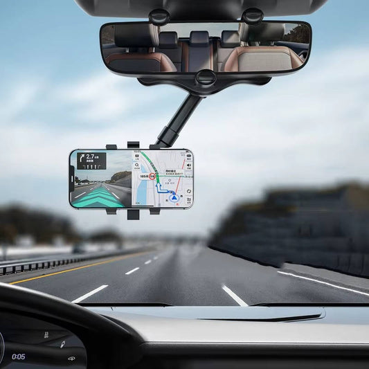Rearview Mirror Phone Holder with 360 Rotation and Foldable Four-Claw Grip