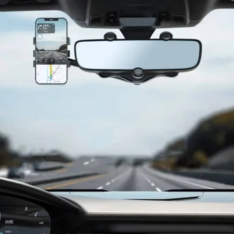 Rearview Mirror Phone Holder with 360 Rotation and Foldable Four-Claw Grip