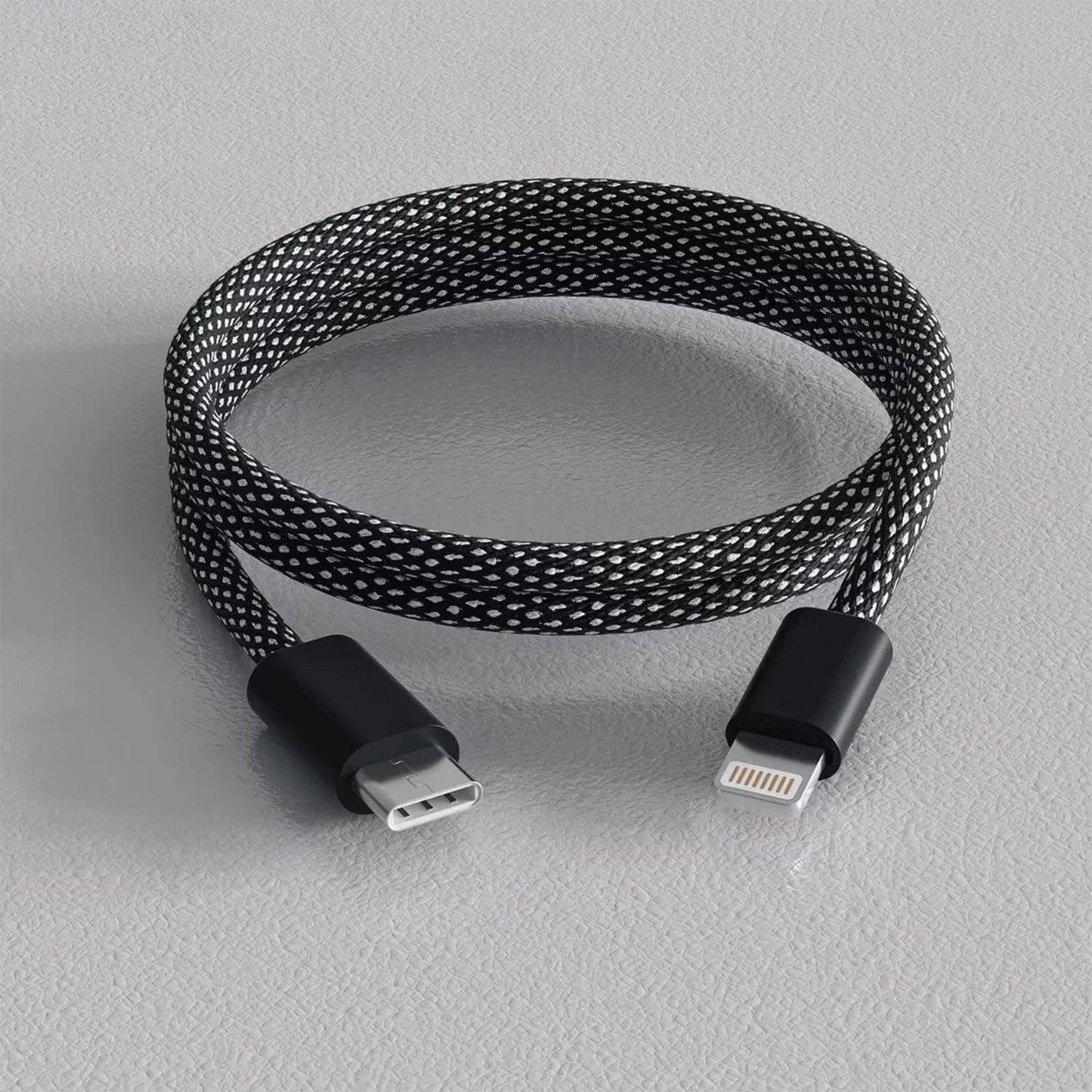 Self Coiling Magnetic Charging Cable with Braided Fabric and Dual Port Tips