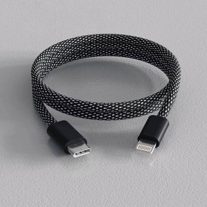 Self Coiling Magnetic Charging Cable with Braided Fabric and Dual Port Tips