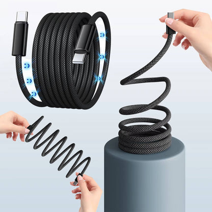 Self Coiling Magnetic Charging Cable with Braided Fabric and Dual Port Tips