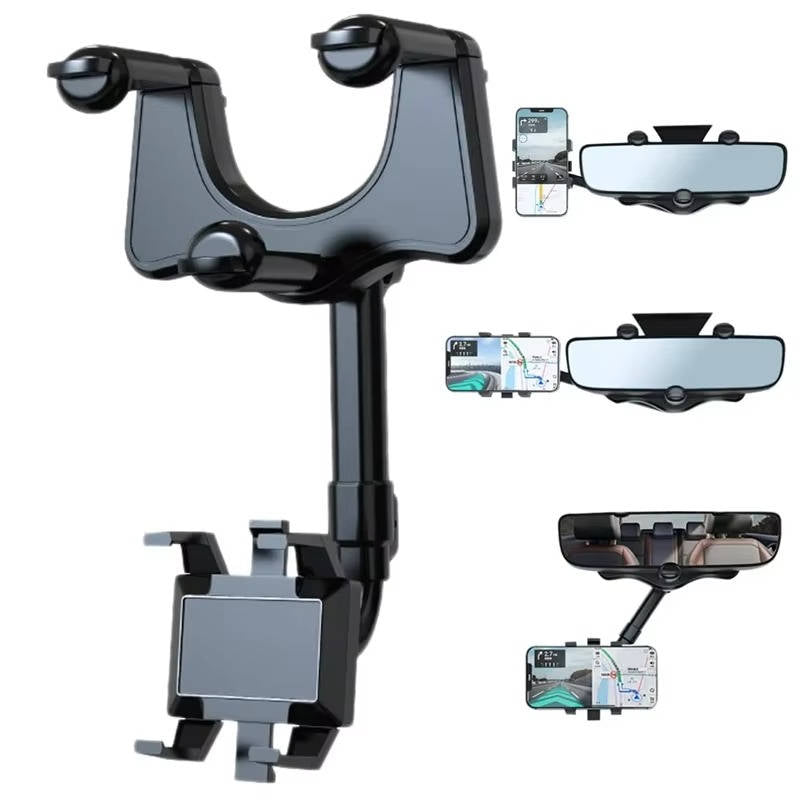 Rearview Mirror Phone Holder with 360 Rotation and Foldable Four-Claw Grip