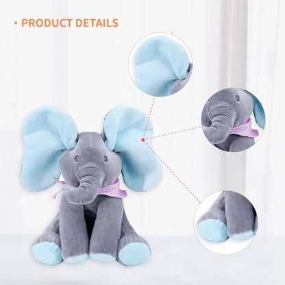 Interactive Plush Elephant with Peekaboo Ears and Two Songs for Toddlers