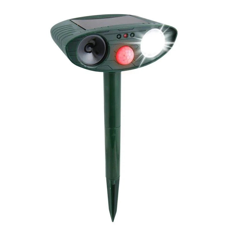 Solar Powered Ultrasonic Animal Repeller with Motion Detection and Flashing Light, Set of 4