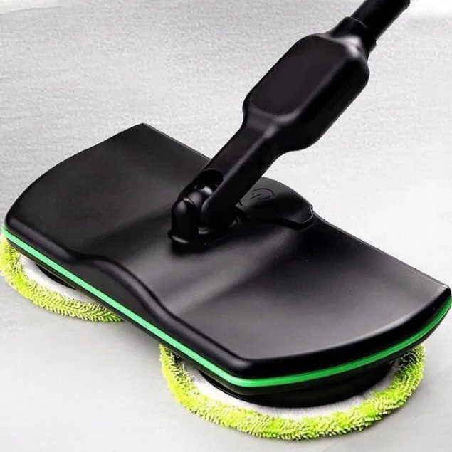 Electric Spin Mop with Dual Motors and Rotating Head, 4 Washable Pads