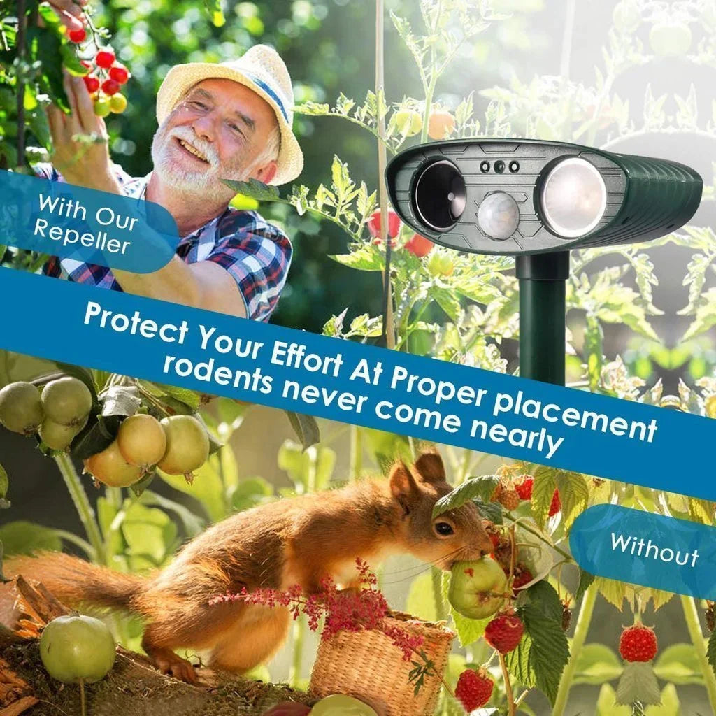 Solar Powered Ultrasonic Animal Repeller with Motion Detection and Flashing Light, Set of 4
