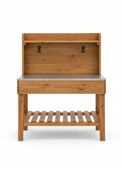 Garden Wooden Potting Bench Work Station with Hook