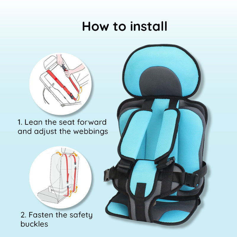 Child Car Seat Cushion with Five Point Safety Strap and Breathable Mesh Lining