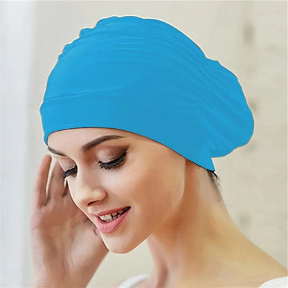 Turban Stretch Swimming Cap with Twist Design for Long and Thick Hair