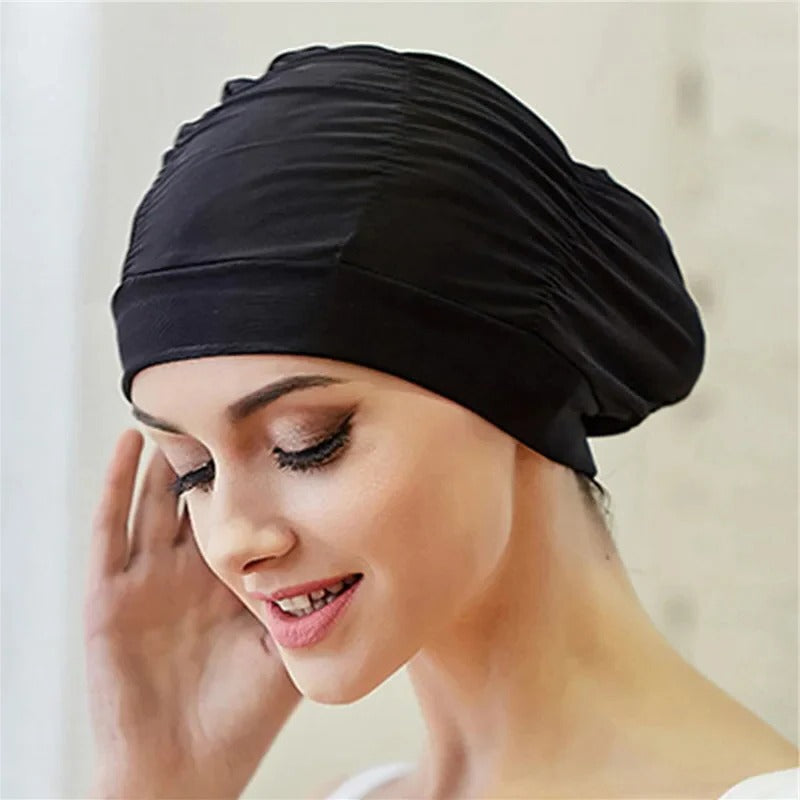 Turban Stretch Swimming Cap with Twist Design for Long and Thick Hair