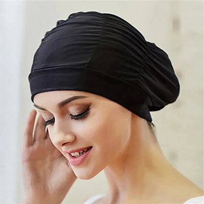 Turban Stretch Swimming Cap with Twist Design for Long and Thick Hair