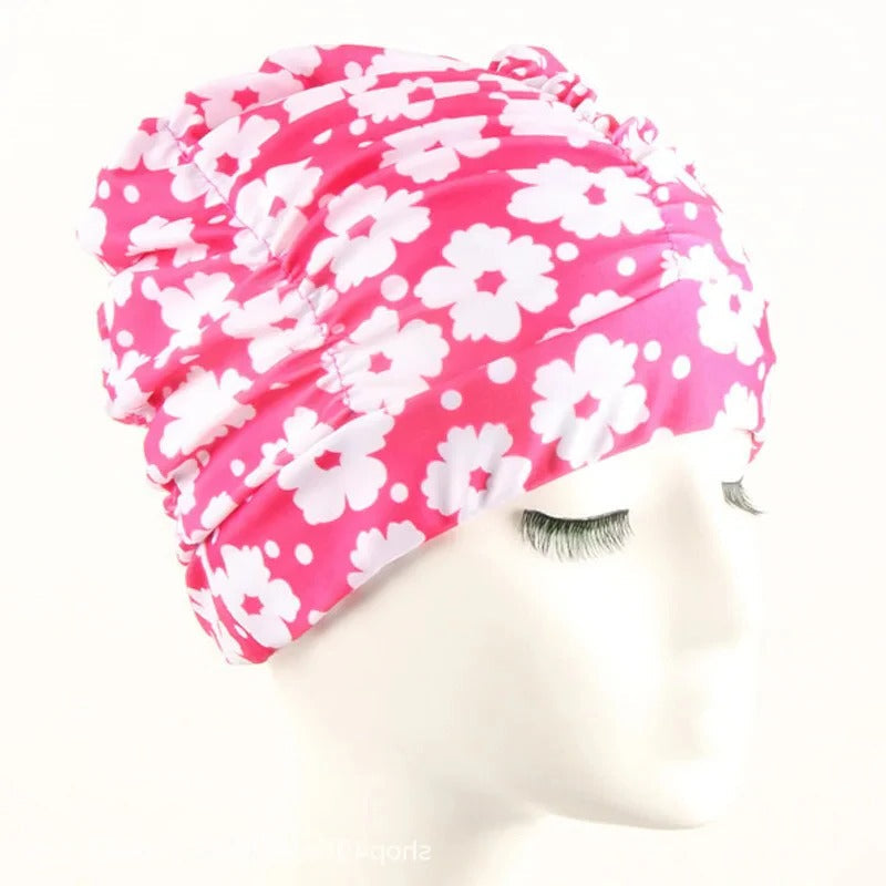 Turban Stretch Swimming Cap with Twist Design for Long and Thick Hair