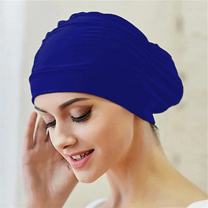 Turban Stretch Swimming Cap with Twist Design for Long and Thick Hair