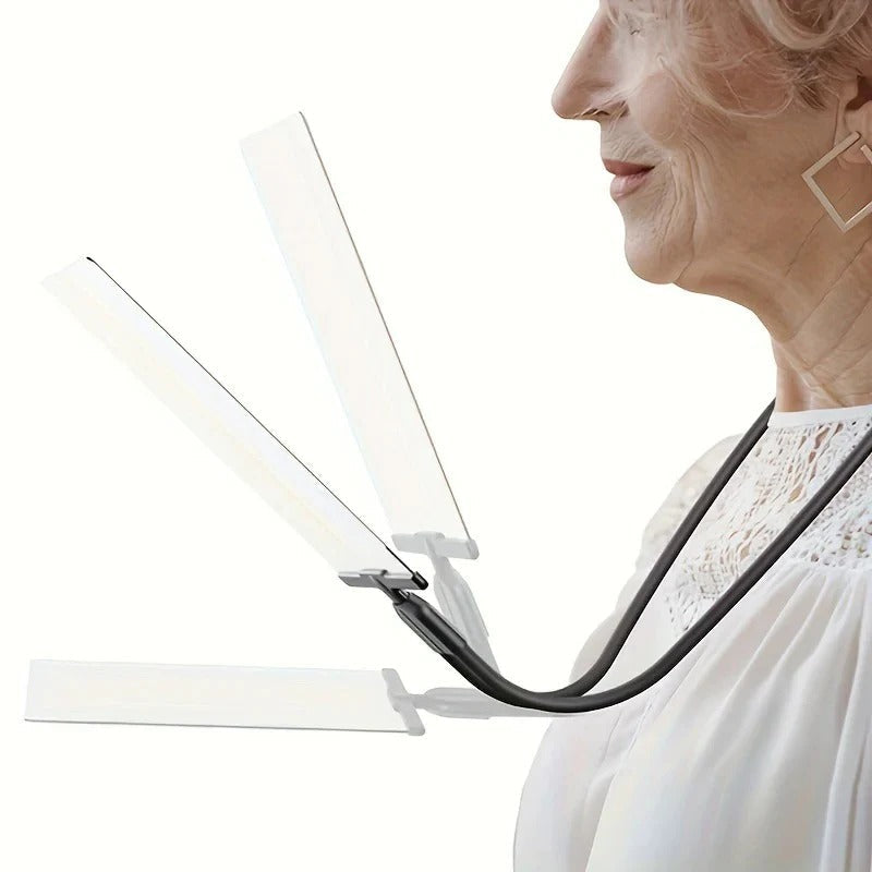 Neck-Worn Magnifying Glass with Flexible Positioning and Wide Optical Lens