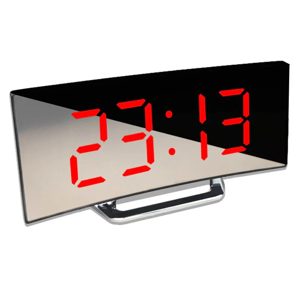 LED Digital Clock with Curved Frame and Adjustable Brightness