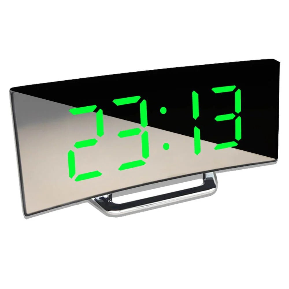 LED Digital Clock with Curved Frame and Adjustable Brightness