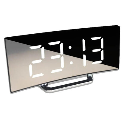 LED Digital Clock with Curved Frame and Adjustable Brightness