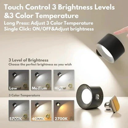 Rotating Wall Light with Adjustable Brightness and Color Temperature, Rechargeable