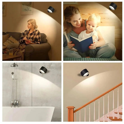 Rotating Wall Light with Adjustable Brightness and Color Temperature, Rechargeable
