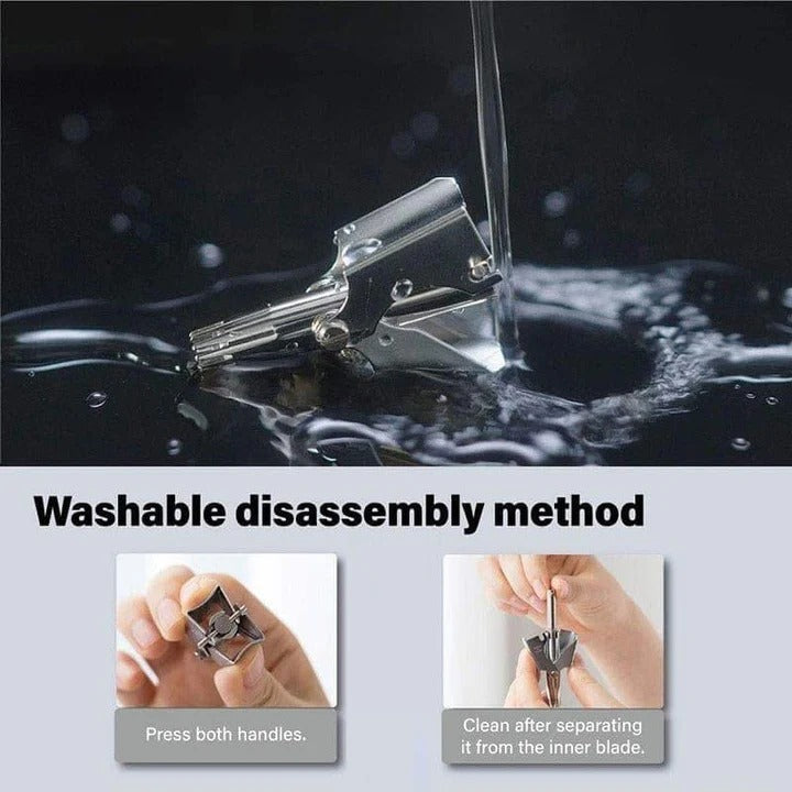 Manual Nose and Ear Hair Trimmer with Stainless Steel Blades and Ergonomic Grip