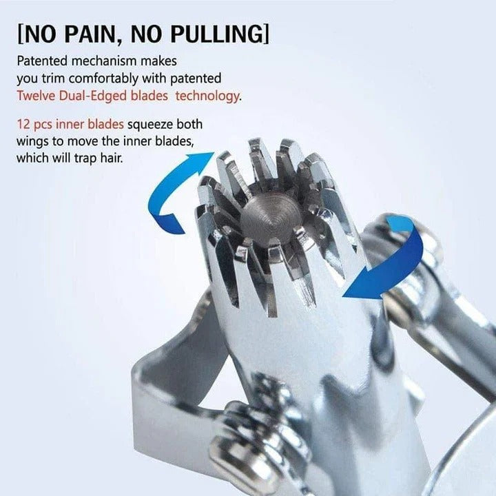 Manual Nose and Ear Hair Trimmer with Stainless Steel Blades and Ergonomic Grip