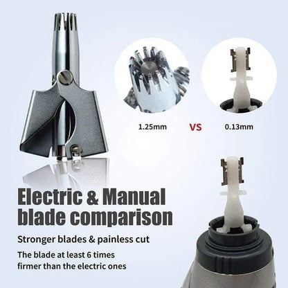 Manual Nose and Ear Hair Trimmer with Stainless Steel Blades and Ergonomic Grip
