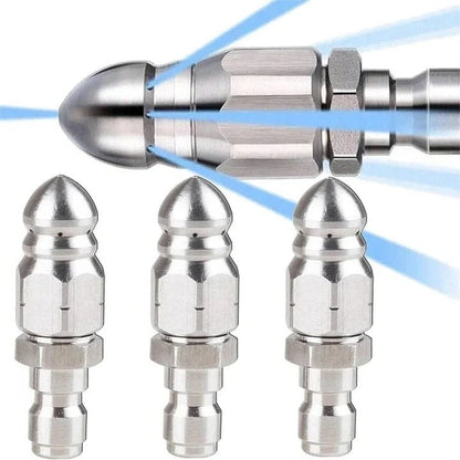 Pipe Cleaning Nozzle with Pointed Tip and Concentrated Water Jets for High Pressure Washers