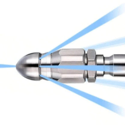 Pipe Cleaning Nozzle with Pointed Tip and Concentrated Water Jets for High Pressure Washers