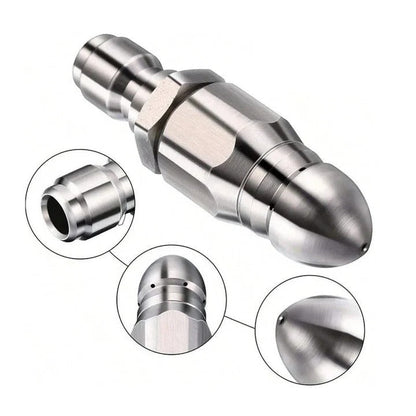 Pipe Cleaning Nozzle with Pointed Tip and Concentrated Water Jets for High Pressure Washers