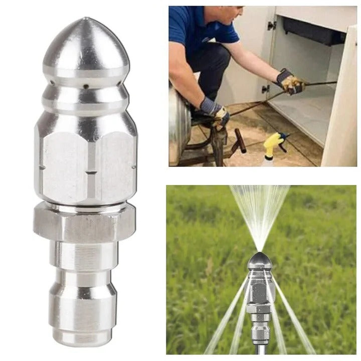 Pipe Cleaning Nozzle with Pointed Tip and Concentrated Water Jets for High Pressure Washers