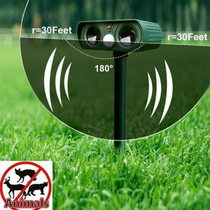 Motion Activated Ultrasonic Animal Repeller with Solar Power and 30ft Detection Range