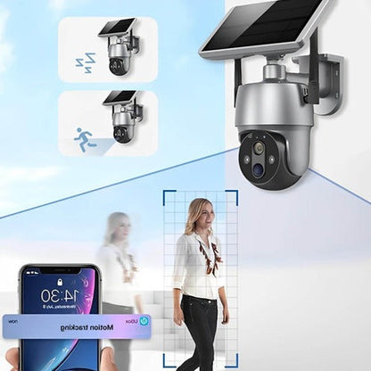 Wireless Outdoor Security Camera with Solar Power and Dual Axis Rotation, 1080P HD